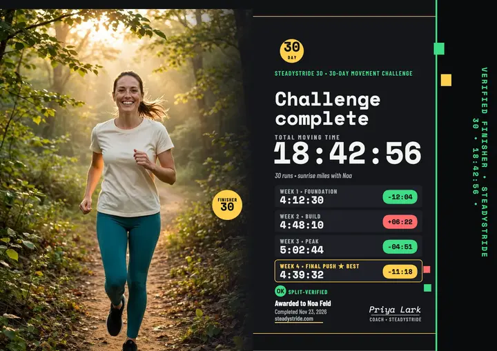 Steadystride 30 challenge splits certificate: habit tracker certificate template