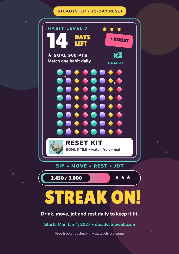 Steadystep streak challenge match-3 flyer: habit challenge flyer template