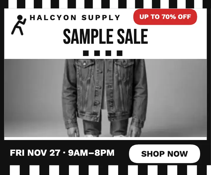 Halcyon Supply sample sale checker ad template