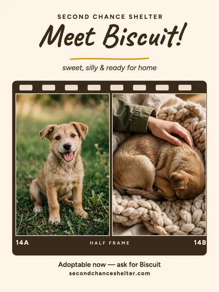 Biscuit shelter puppy half-frame portrait template