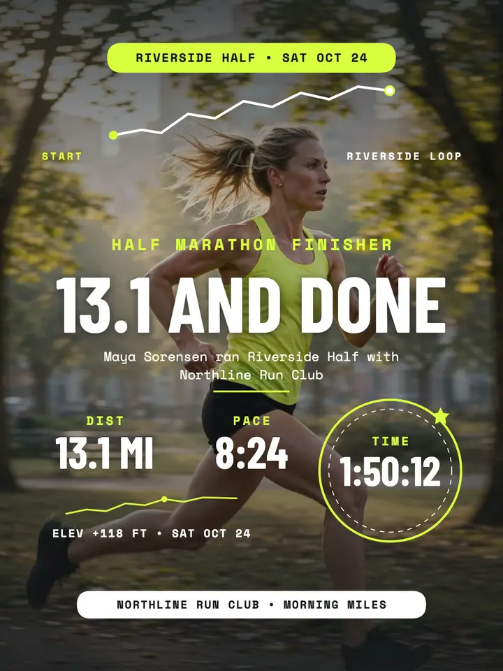 Riverside Half finisher stats share template