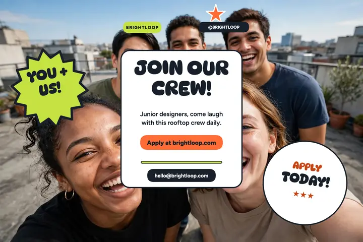 Brightloop rooftop crew hiring postcard: hiring team postcard template