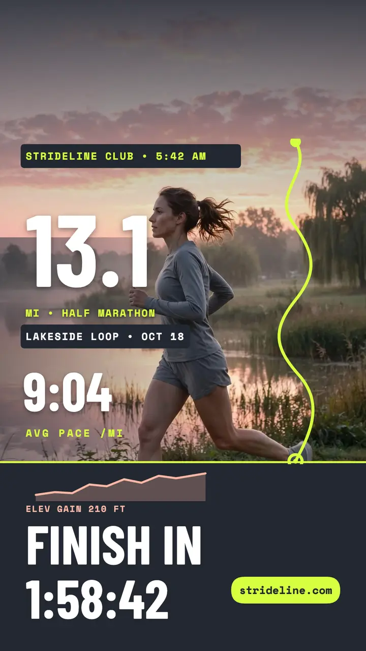 Strideline Club sunrise half marathon stats story template