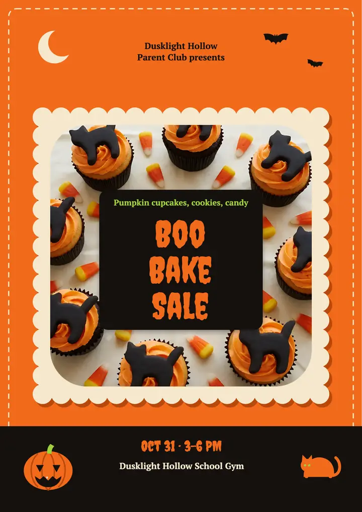 Halloween bake sale flyer, vintage die-cut template