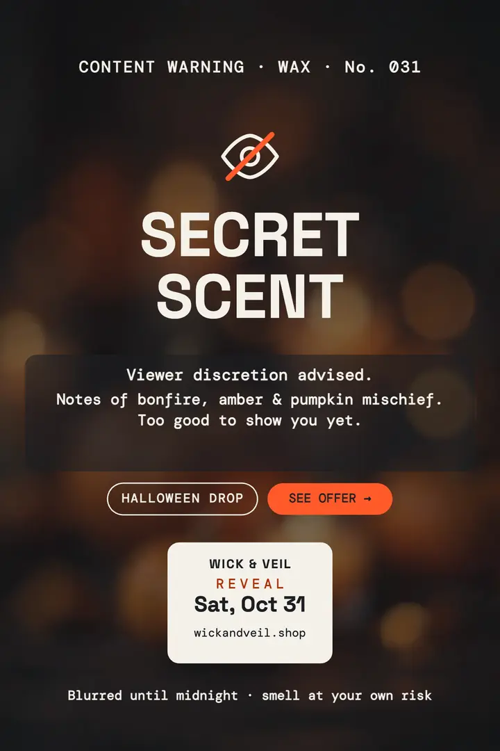 Wick and Veil secret scent warning poster: halloween candle poster template
