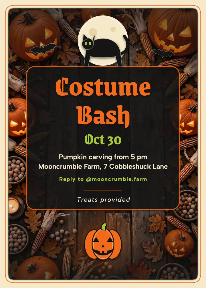 Costume bash pumpkin carving invitation, die-cut template