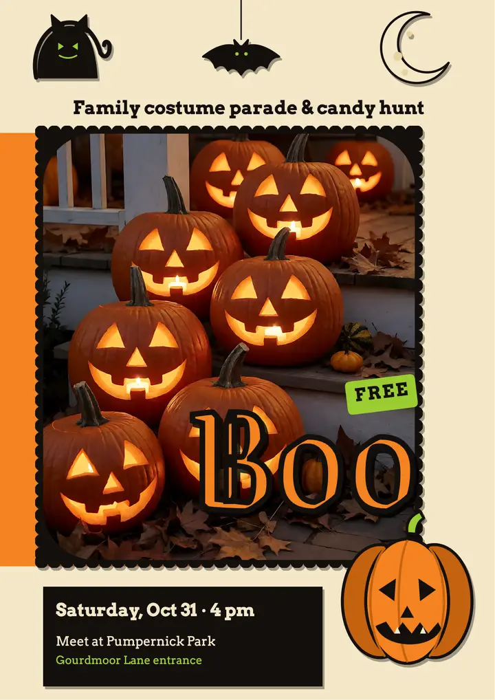 Boo costume parade and candy hunt die-cut flyer template