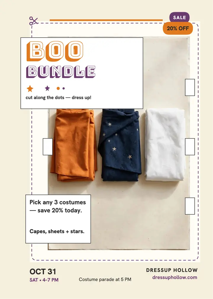 Dressup Hollow Halloween costume sale invitation template