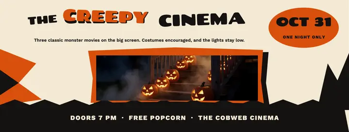 The Creepy Cinema Halloween night cover: halloween movie night cover template