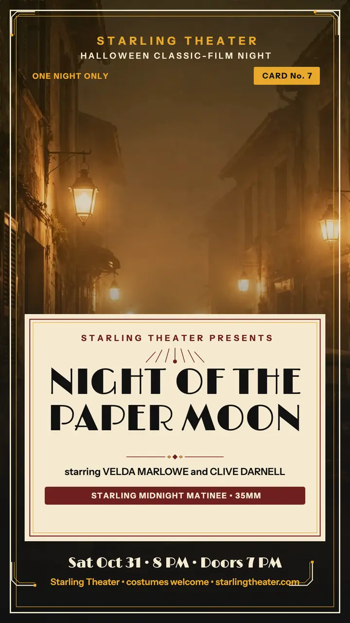 Starling Halloween film night story template