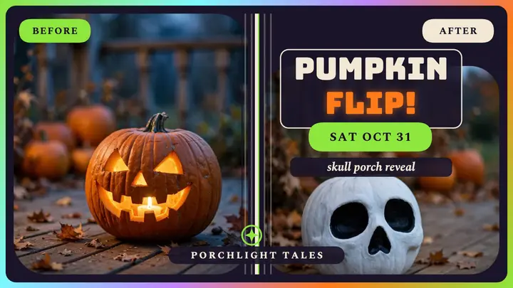 Porchlight Tales pumpkin flip thumbnail template