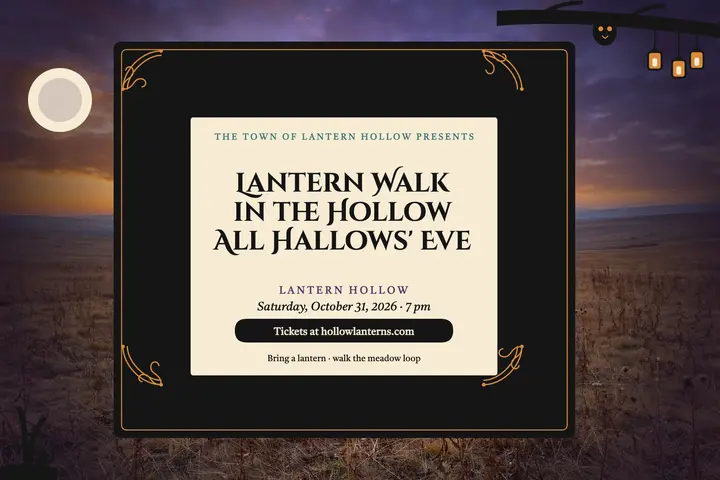 Lantern Hollow Halloween walk postcard: halloween lantern walk postcard template