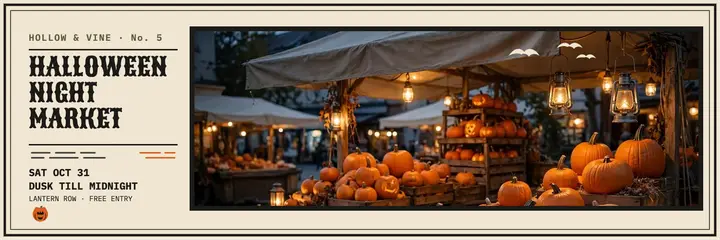 Hollow and Vine Halloween night market header template