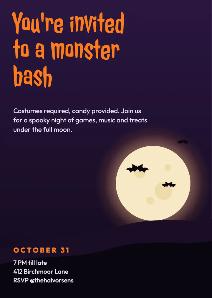 Full moon Halloween party invitation template