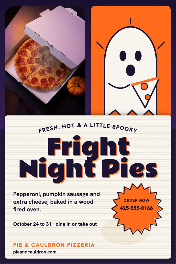 Halloween pizza night box lid poster: halloween pizza special template