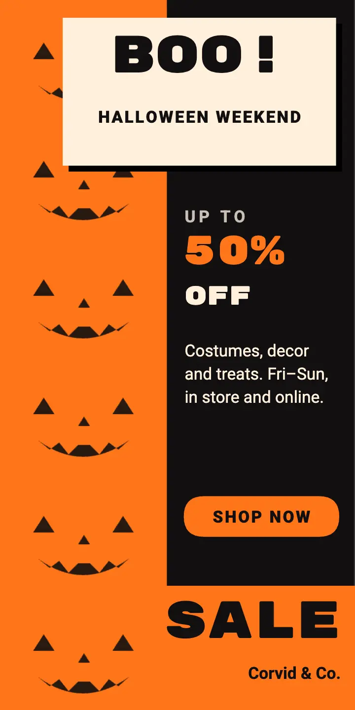 Halloween sale half-page ad template