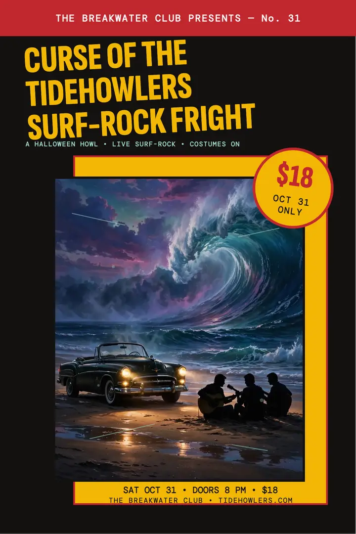 Tidehowlers Halloween surf night poster template