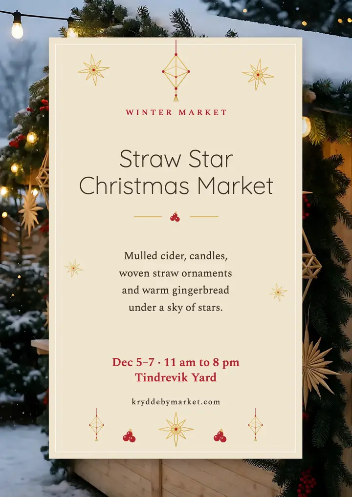Kryddeby Winter Market straw star flyer template