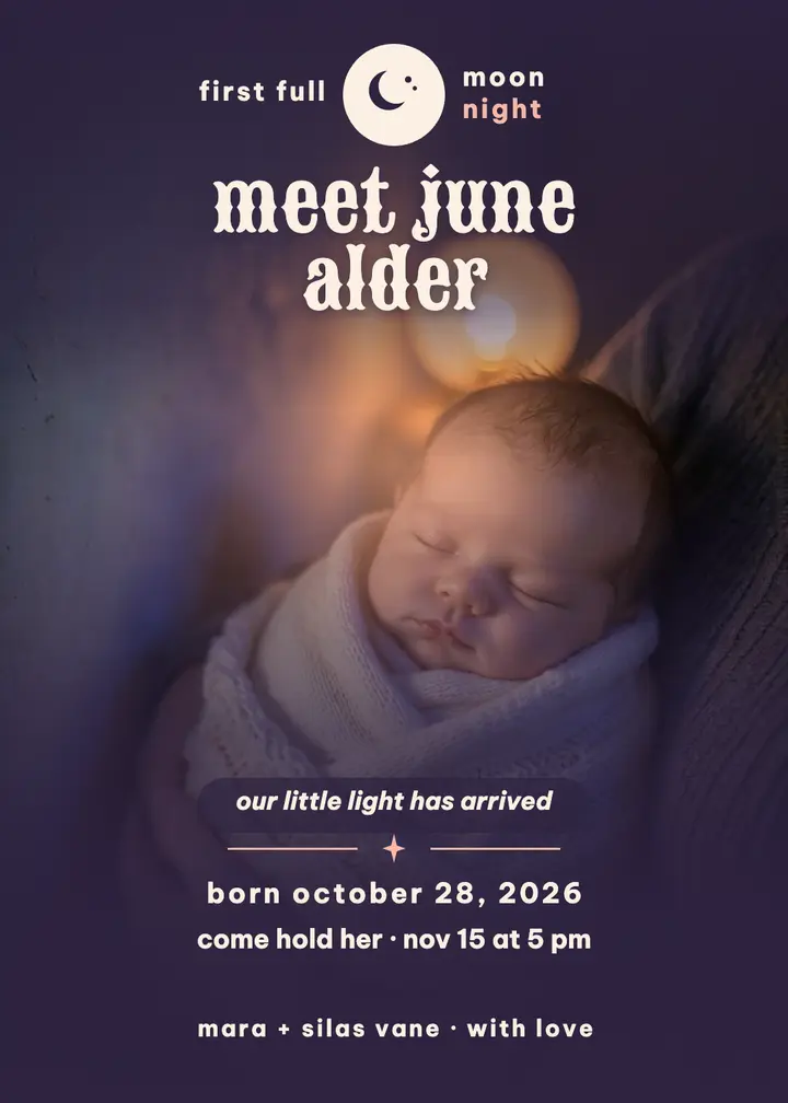 Halo baby announcement, sunset lamp template