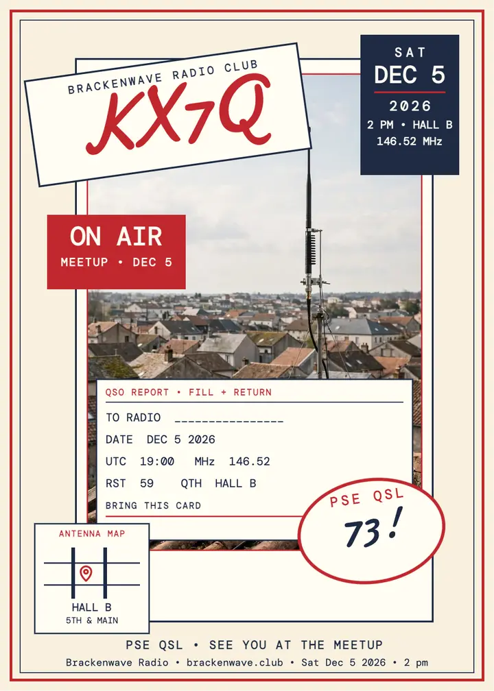 Brackenwave ham meetup QSL invitation: radio meetup invitation template
