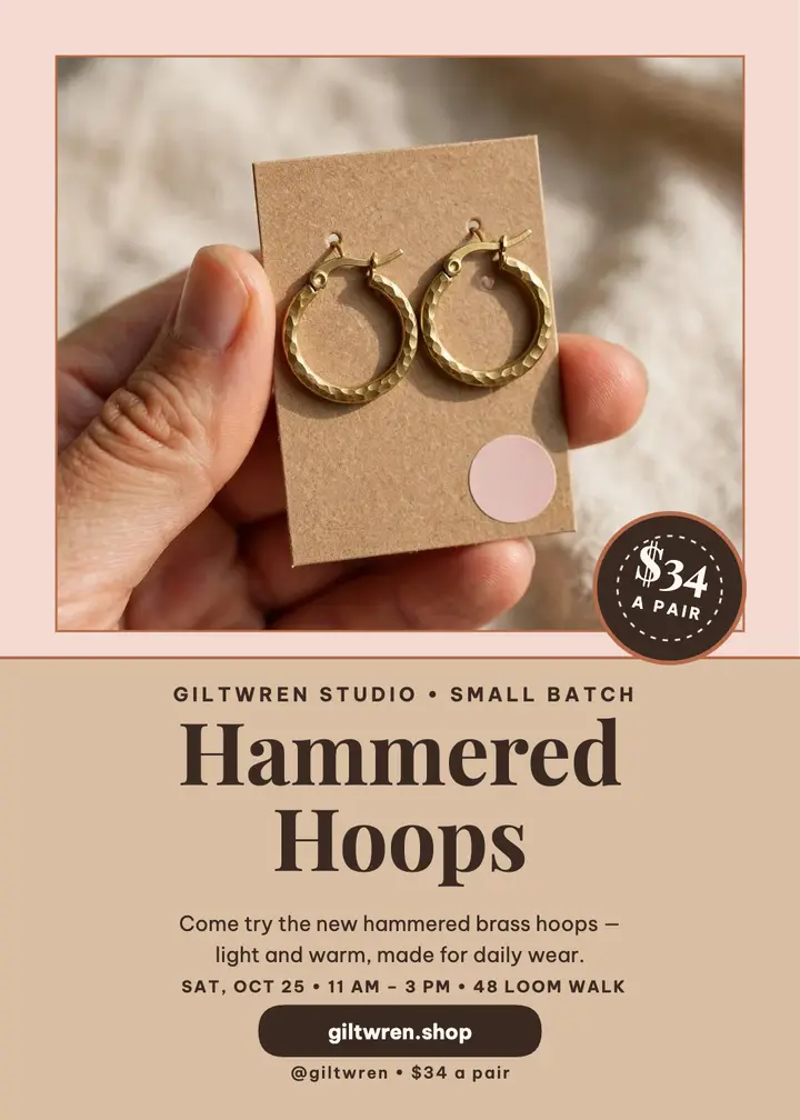 Hammered hoop launch invitation, earring card template