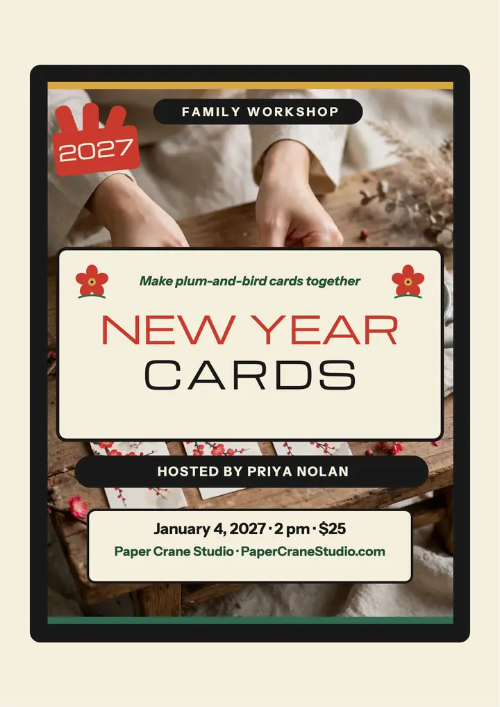 Hanafuda New Year cards family flyer template