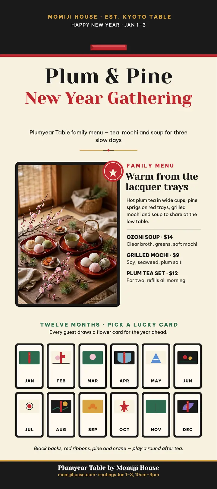 Plumyear Table New Year menu, Momiji House template