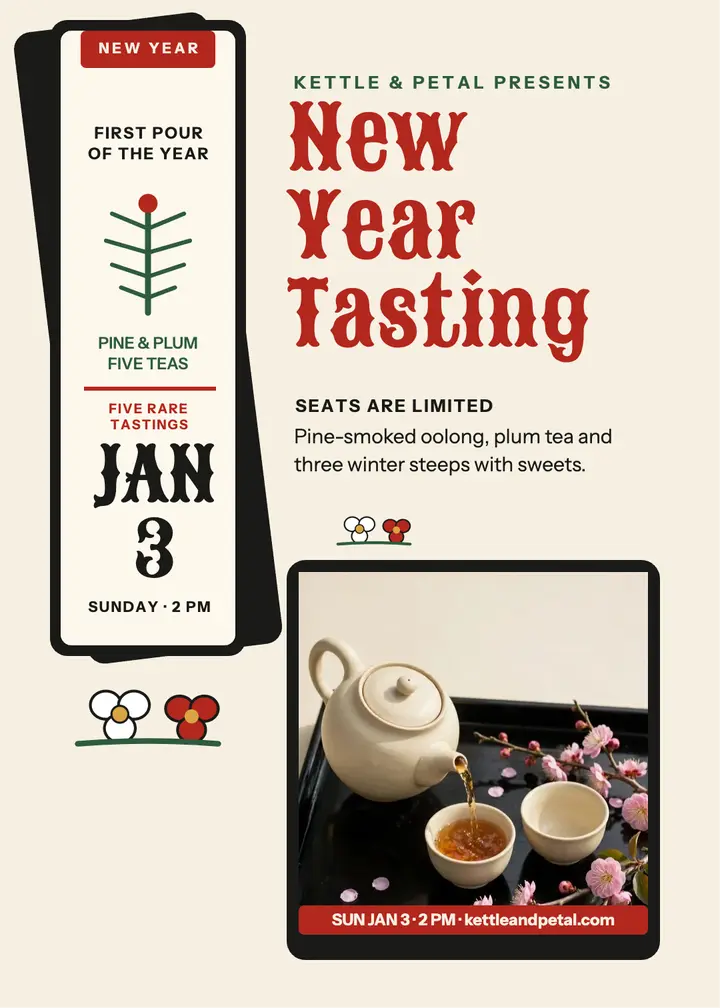Kettle and Petal New Year tea tasting invitation: new year tea tasting invitation template