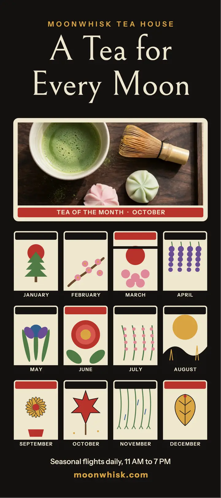 Moonwhisk Tea House twelve moons seasonal rack card template