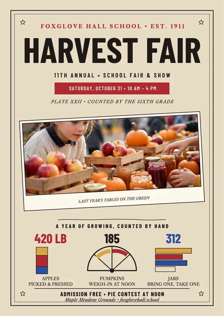Foxglove Hall harvest fair flyer: harvest fair flyer template
