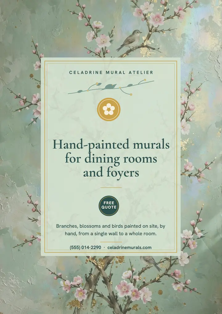 Celadrine hand-painted mural flyer, painted chinoiserie template