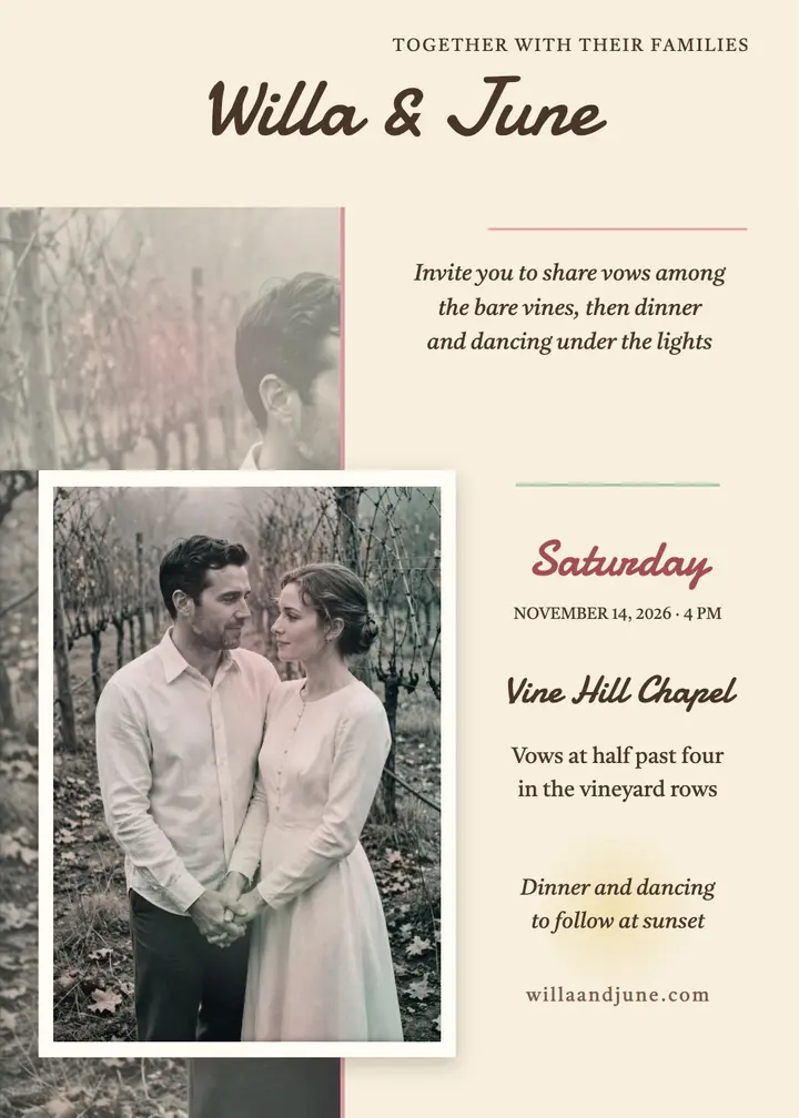 Willa and June vineyard wedding invitation template