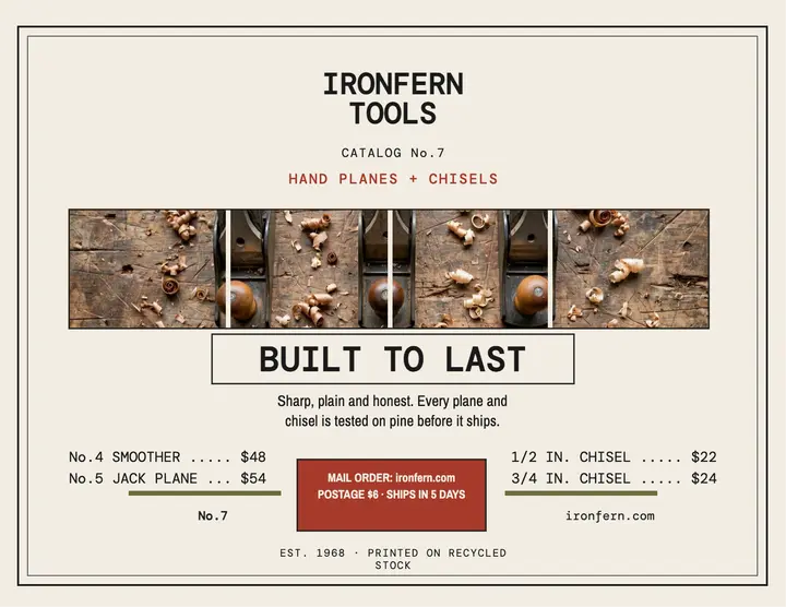 Ironfern hand tool catalog flyer template