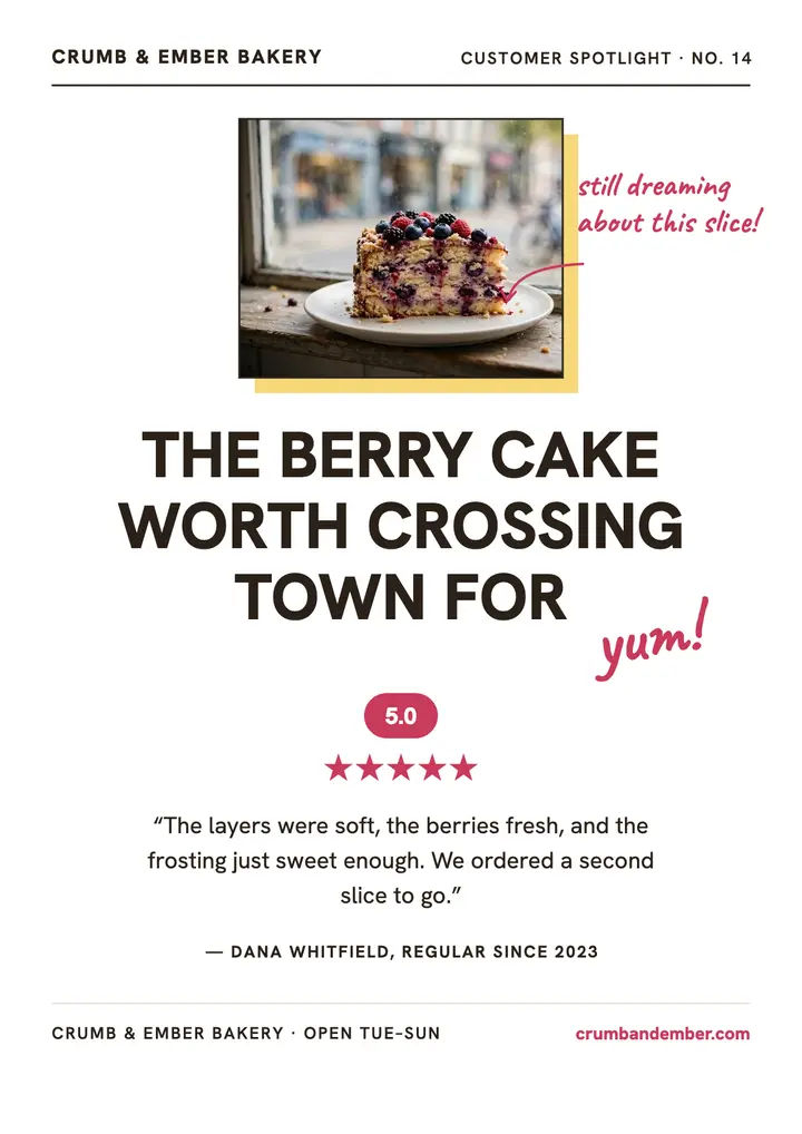 Crumb and Ember berry cake spotlight template