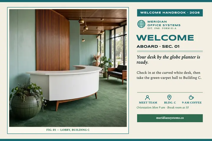 Meridian welcome handbook office postcard template