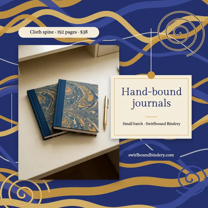 Hand-bound journals marbled paper shop post template