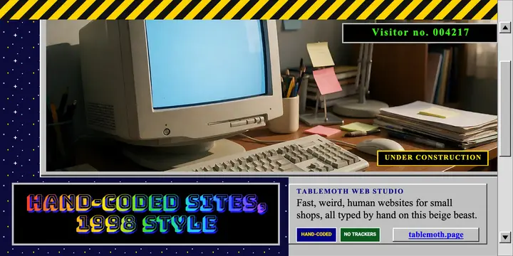 Tablemoth hand-coded websites 1998 style post: web studio social post template