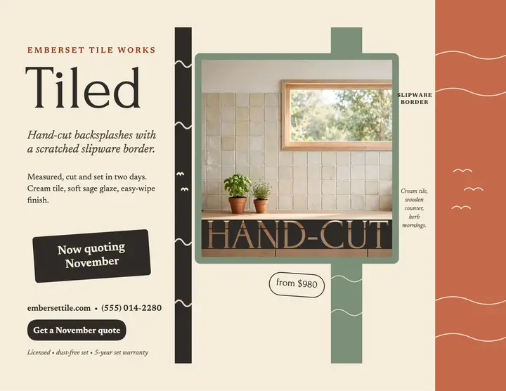 Emberset hand-cut backsplash flyer template