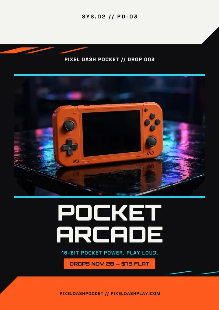 Pixel Dash Pocket arcade drop flyer template