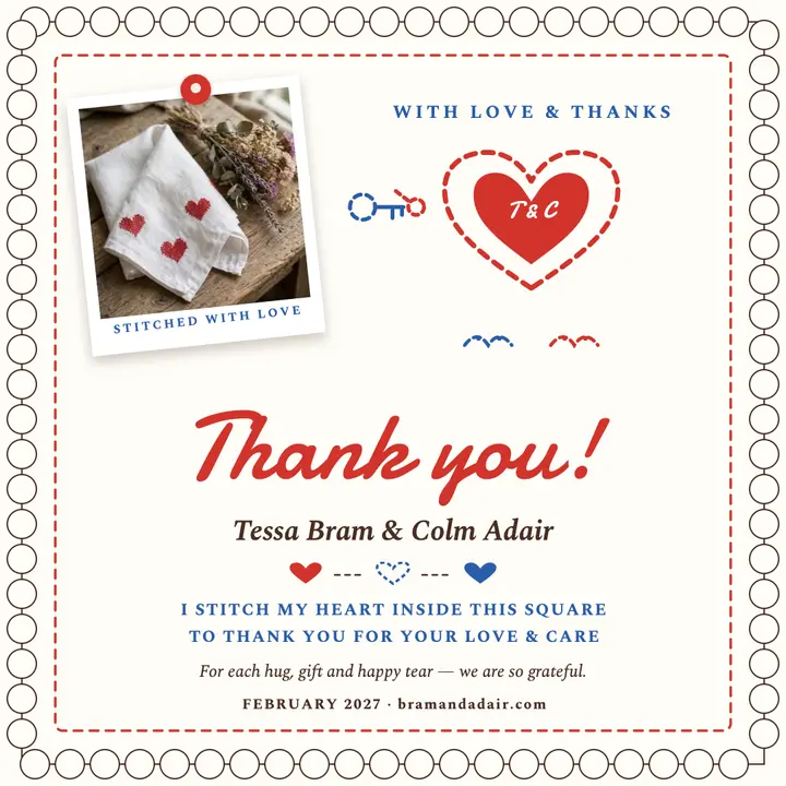 Stitched handkerchief wedding thank you template