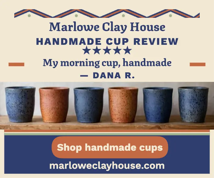 Marlowe Clay House cup review ad: ceramic cup review ad template
