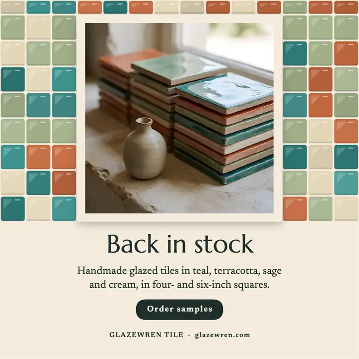 Handmade glazed tile restock post, zellige glaze template