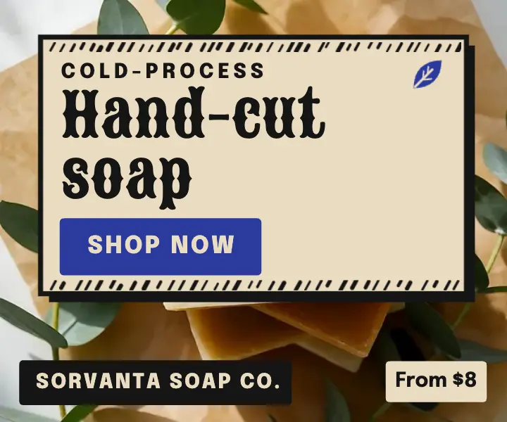 Sorvanta hand-cut soap linocut ad: handmade soap ad template