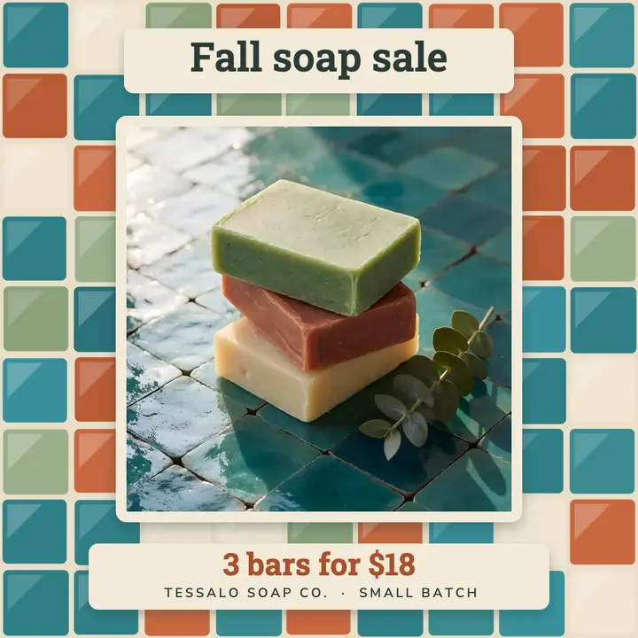 Tessalo Soap Co. fall soap sale post, zellige glaze template