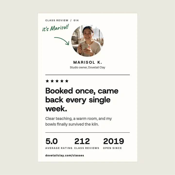 Bright Kiln class review card template