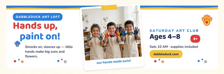 Dabbleduck Saturday art club handprint header template
