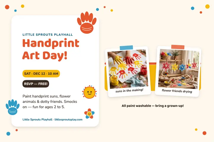 Handprint Art Day playgroup postcard template