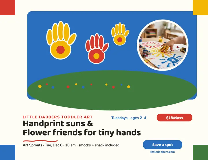 Little Dabbers handprint art flyer: toddler art class flyer template