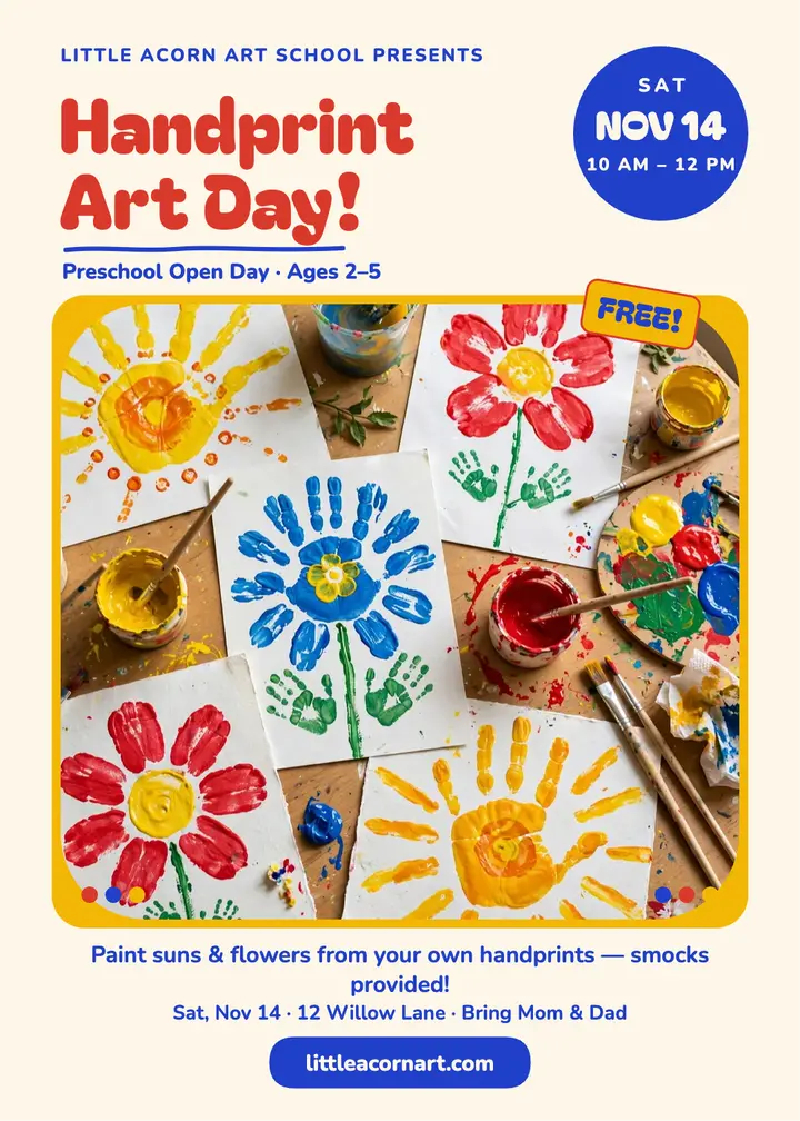 Little Acorn handprint art day invite template