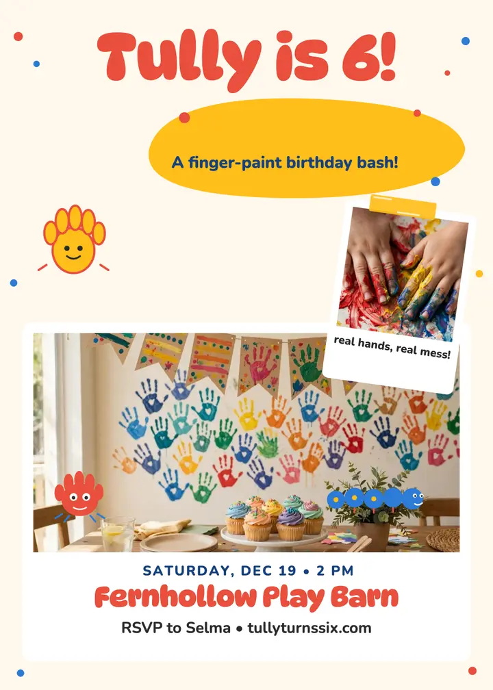 Tully's handprint paint party invite template